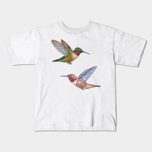 Hummingbirds set (Rufous & Ruby Throated) Kids T-Shirt